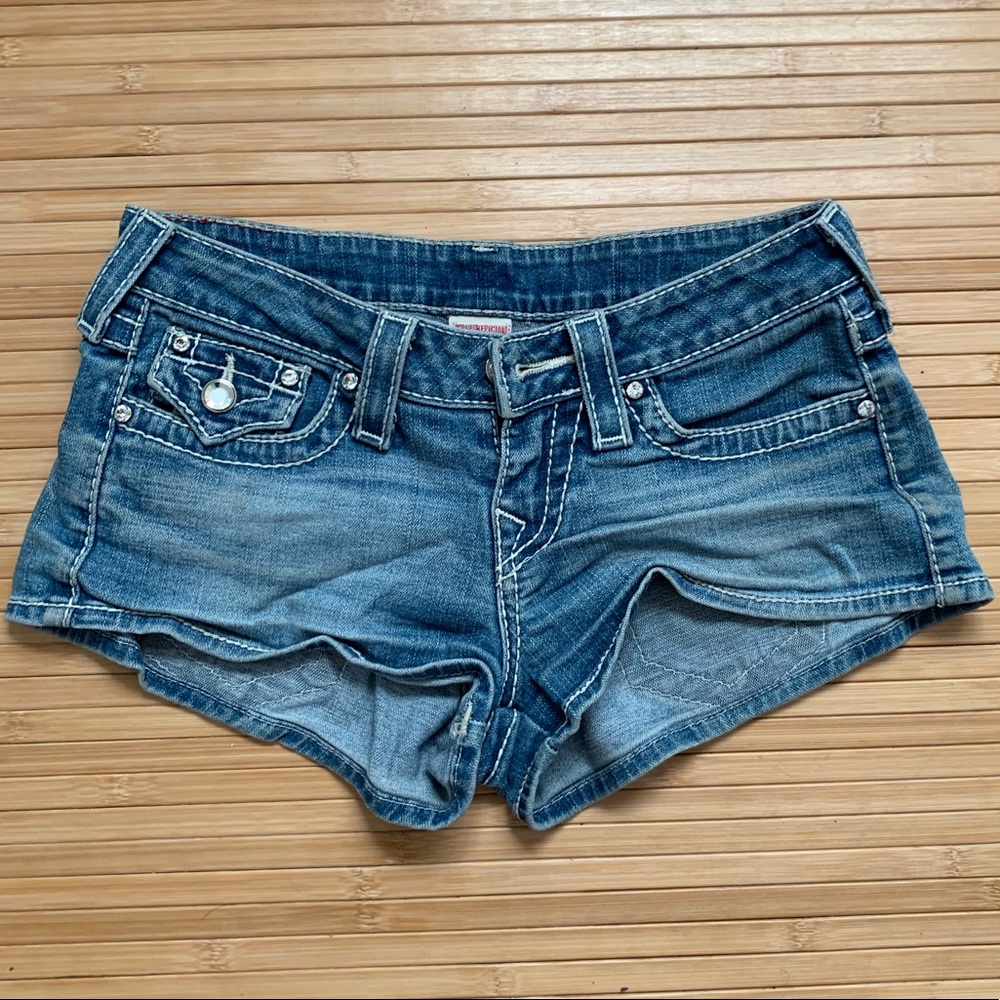 True Religion shorts with crystals on the pockets